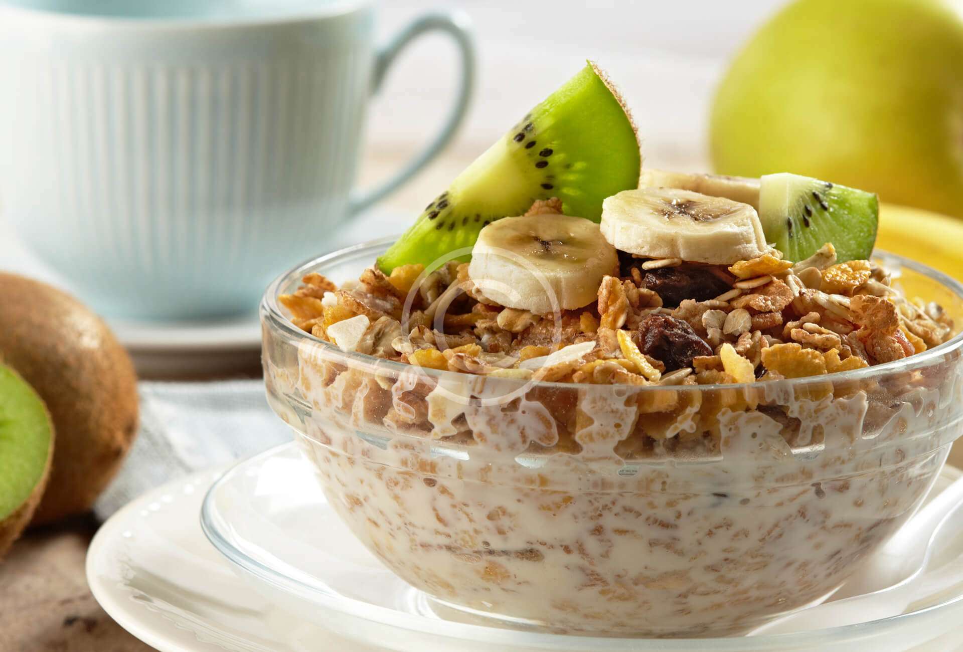 Healthy Yogurt With Muesli and Qiwi